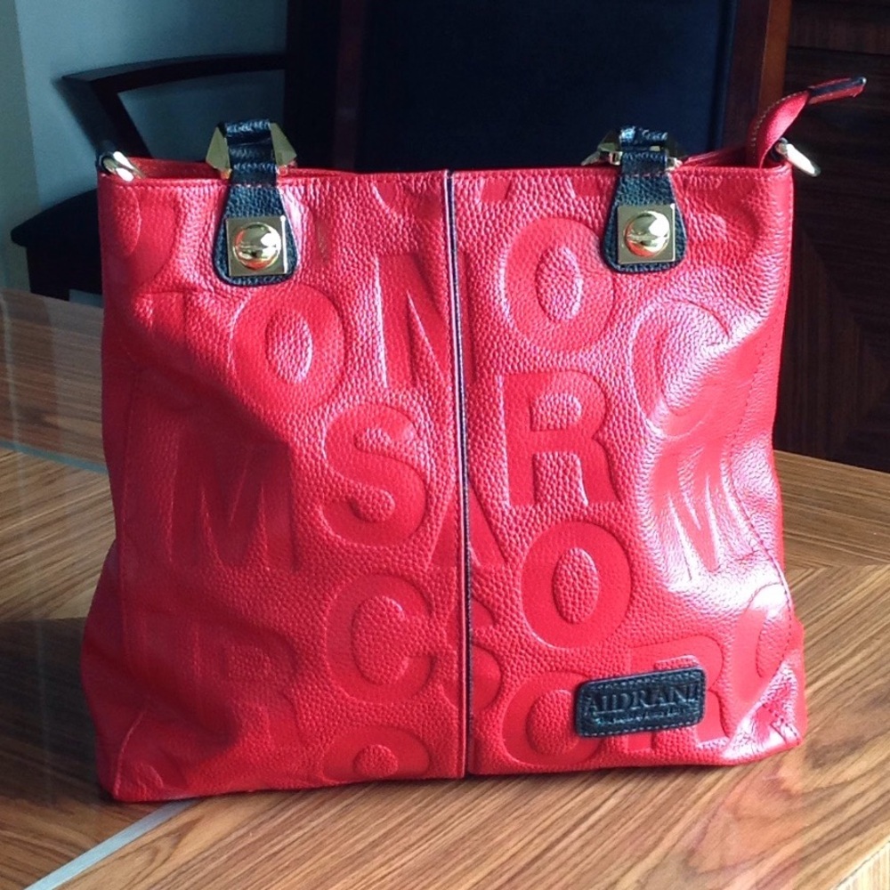 🔴 Aidrani - Cowhide Red Embossed Leather Handbag